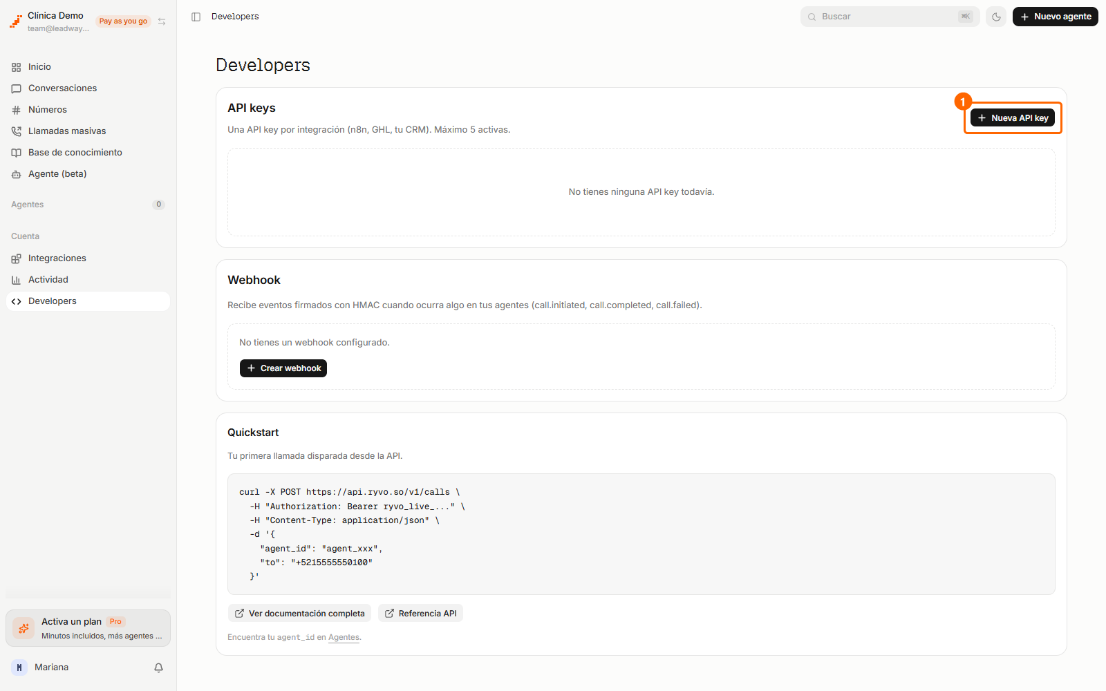 Pantalla Developers