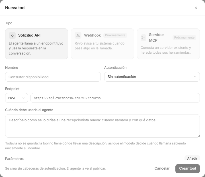 Modal Nueva tool