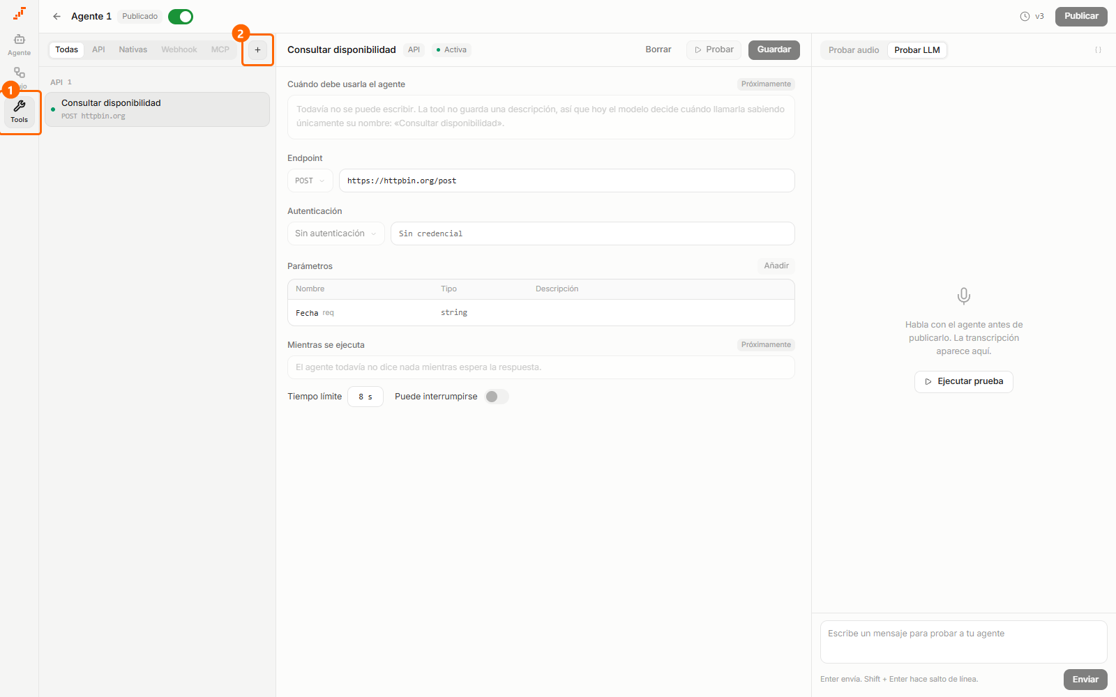 Panel de Tools del Constructor