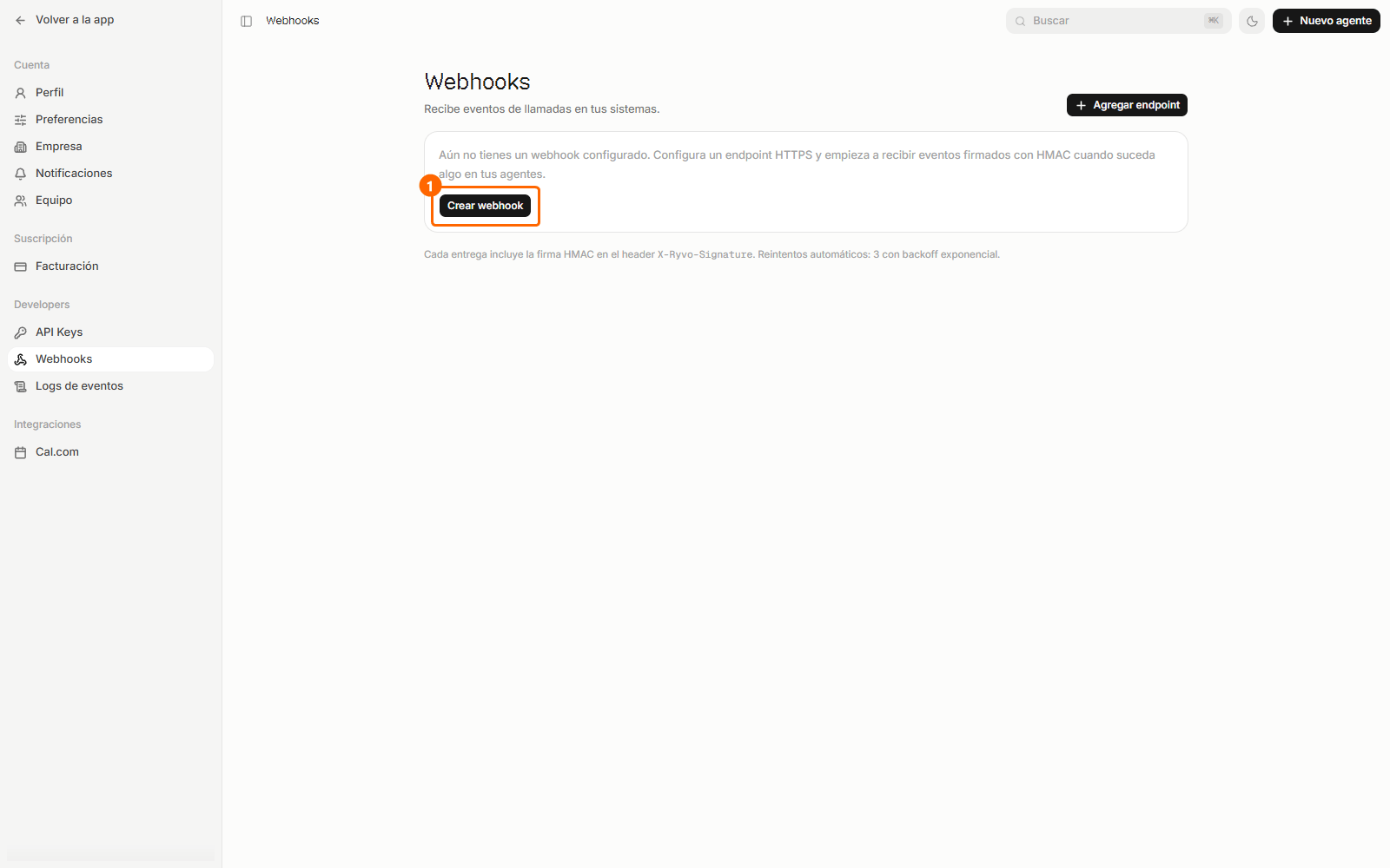 Configuración → Webhooks
