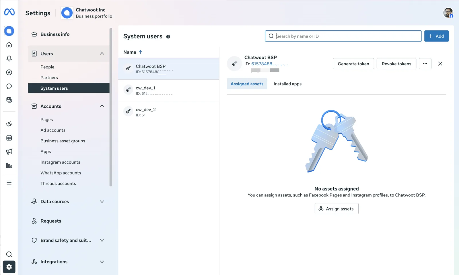 Lista de usuarios del sistema en la configuración del negocio