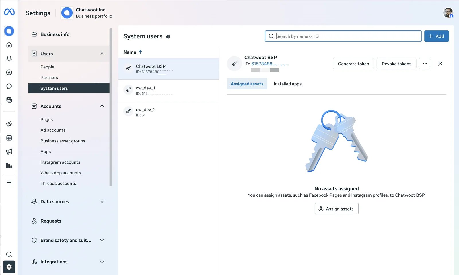 Lista de usuarios del sistema en la configuración del negocio