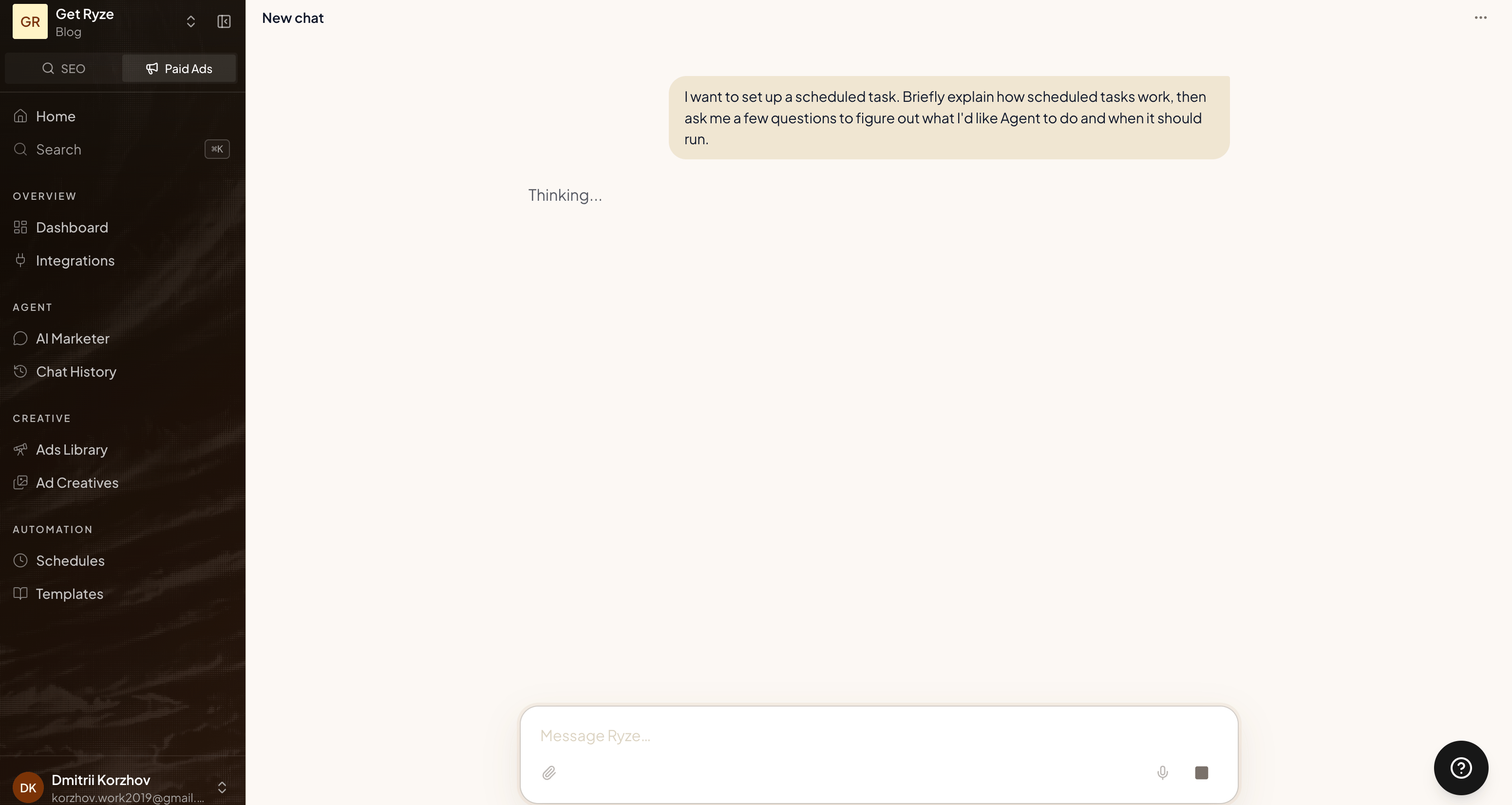 Setting up a scheduled task by chatting with the agent
