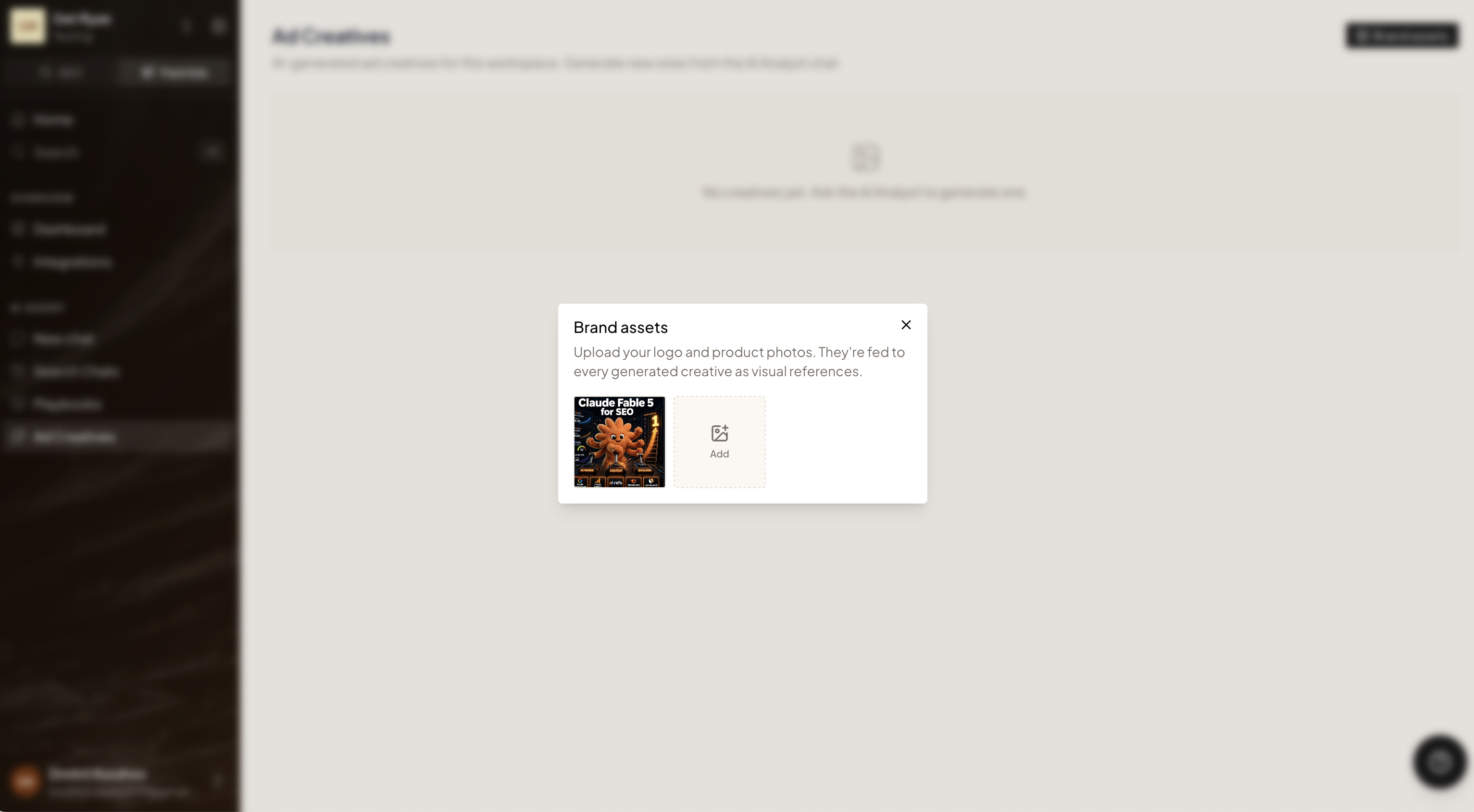 Uploading brand assets in the Brand assets dialog