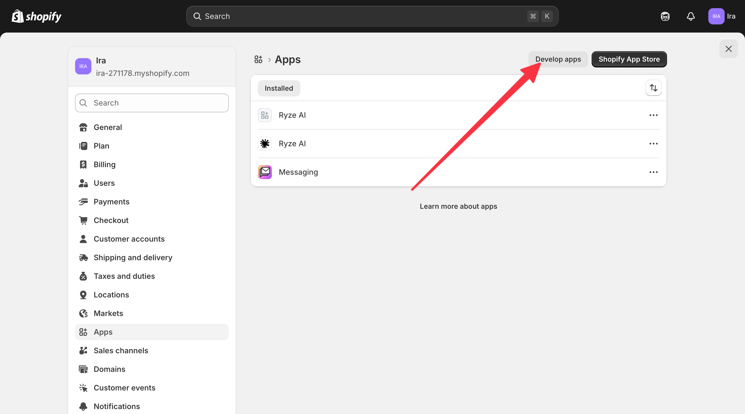 The Develop apps button