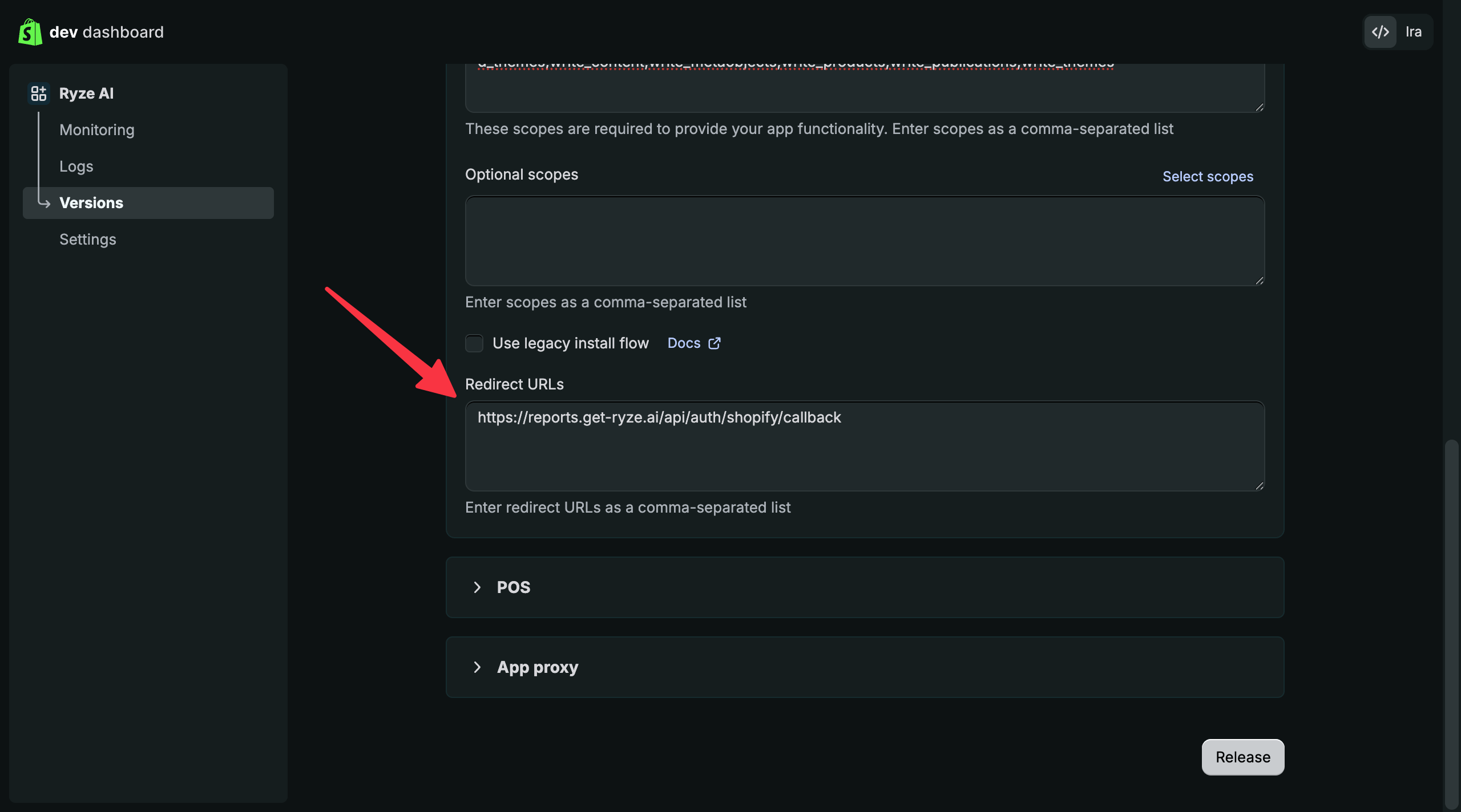 Add the redirect URL