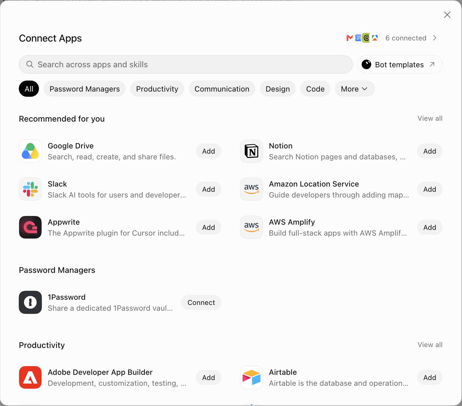 The Connect Apps window in Grok Bot