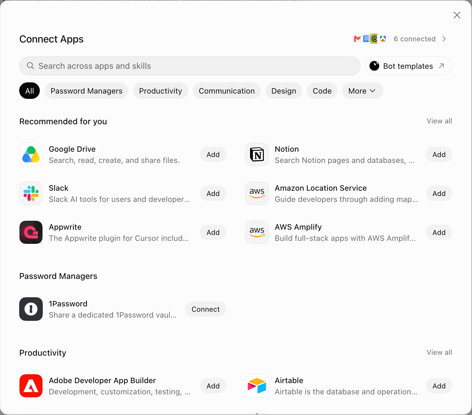 The Connect Apps window in Grok Bot