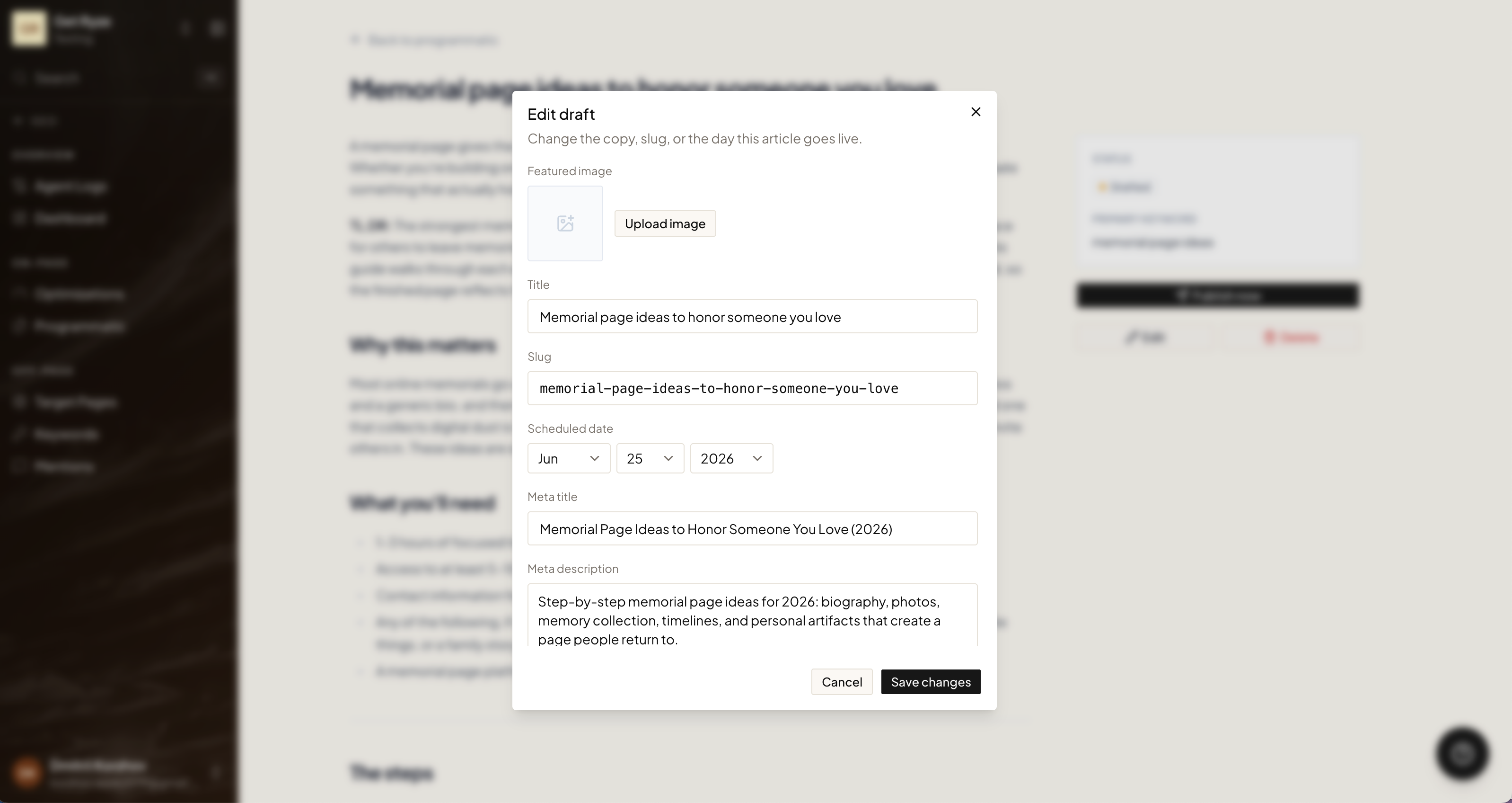 The Edit draft dialog