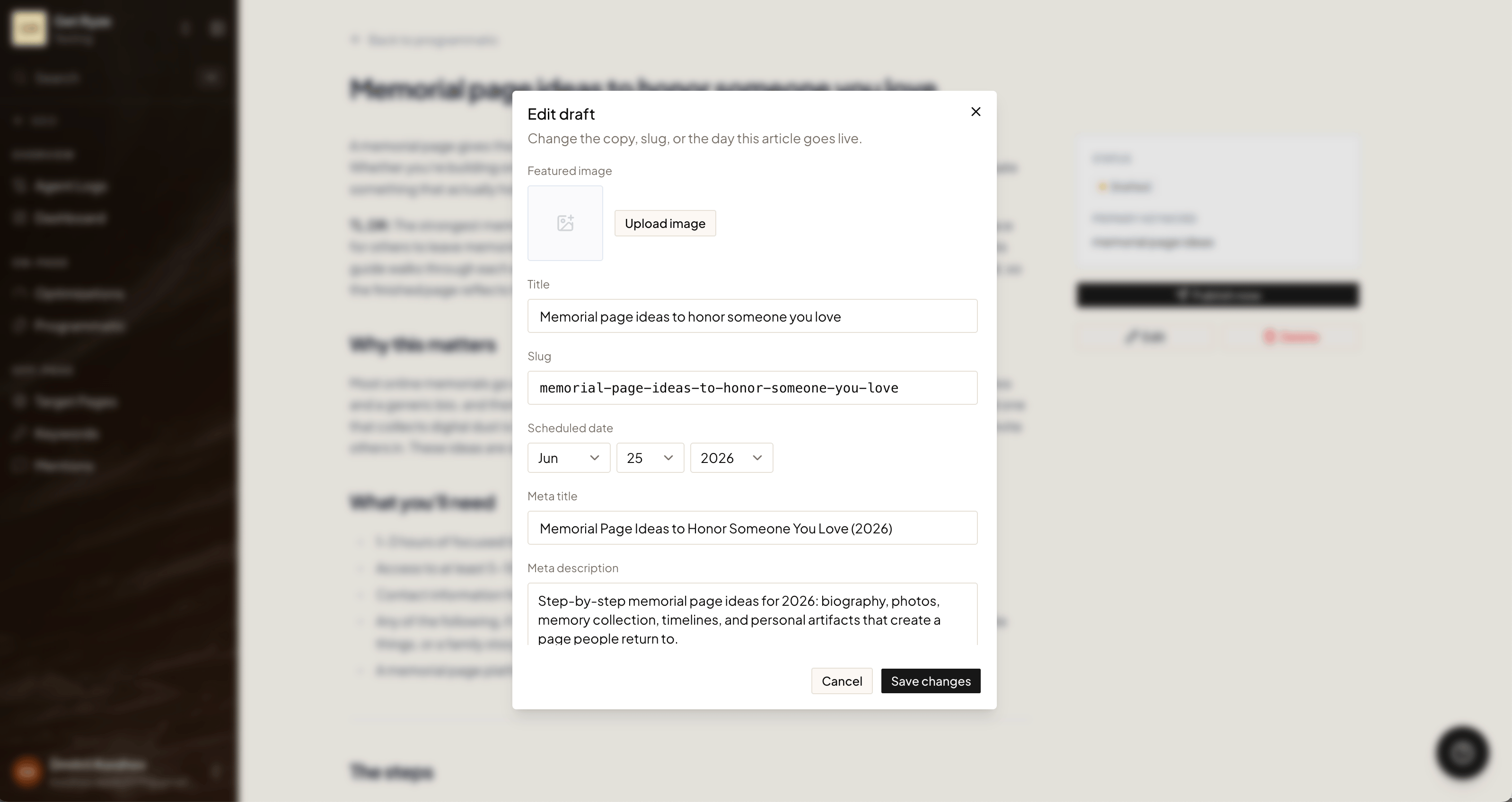 The Edit draft dialog