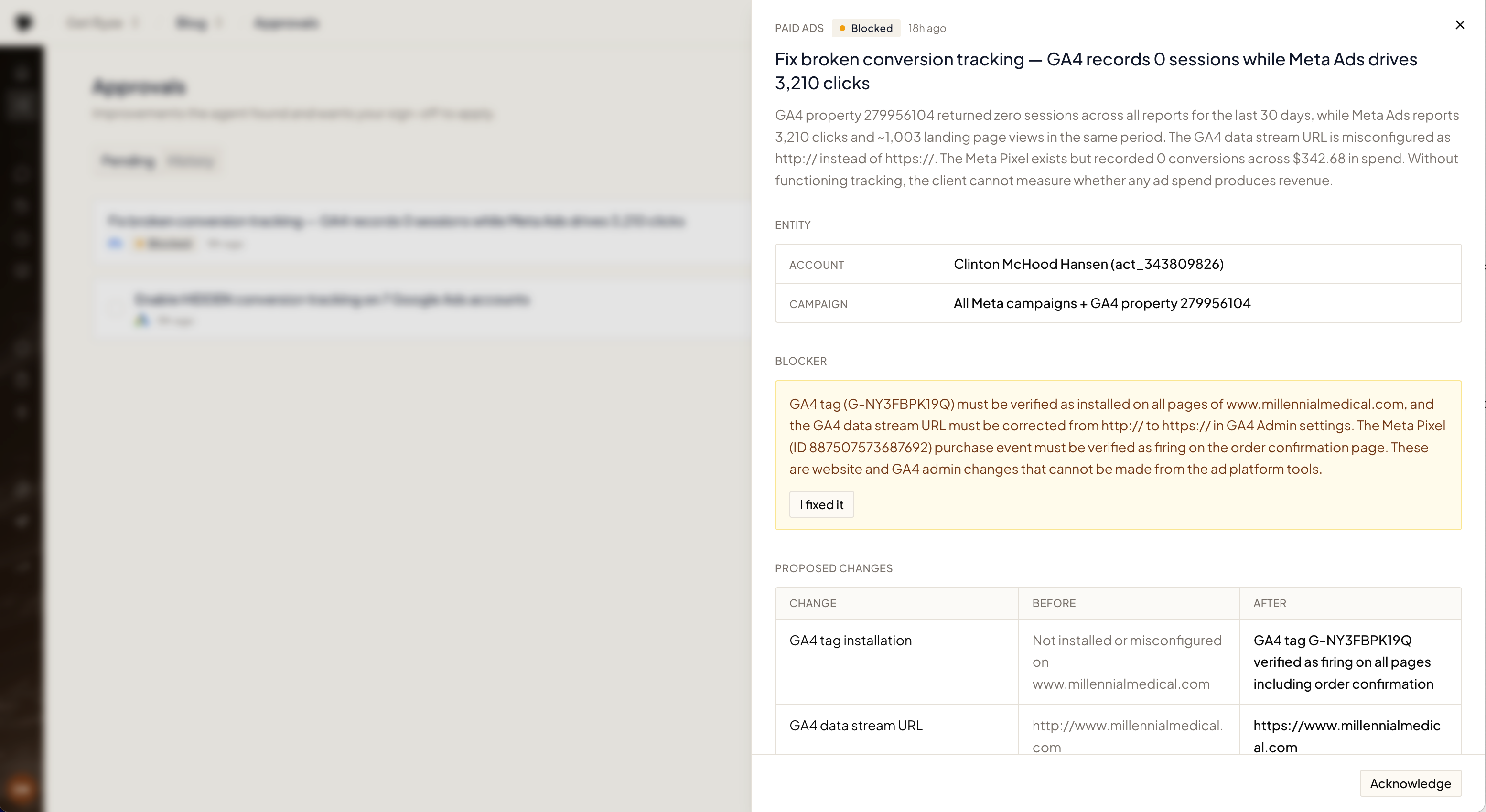 A blocked proposal with the blocker note explaining what needs to be fixed and where