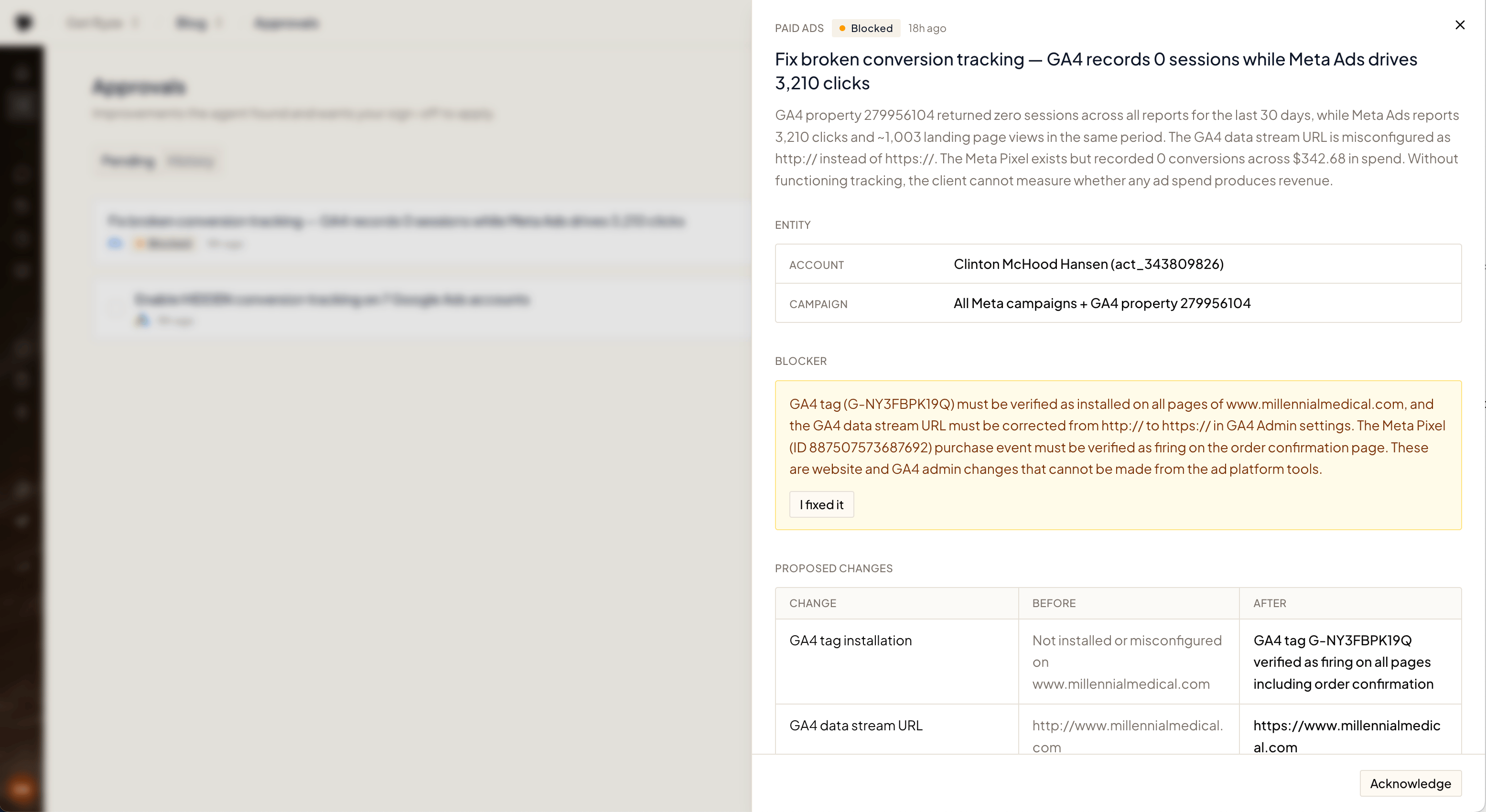A blocked proposal with the blocker note explaining what needs to be fixed and where