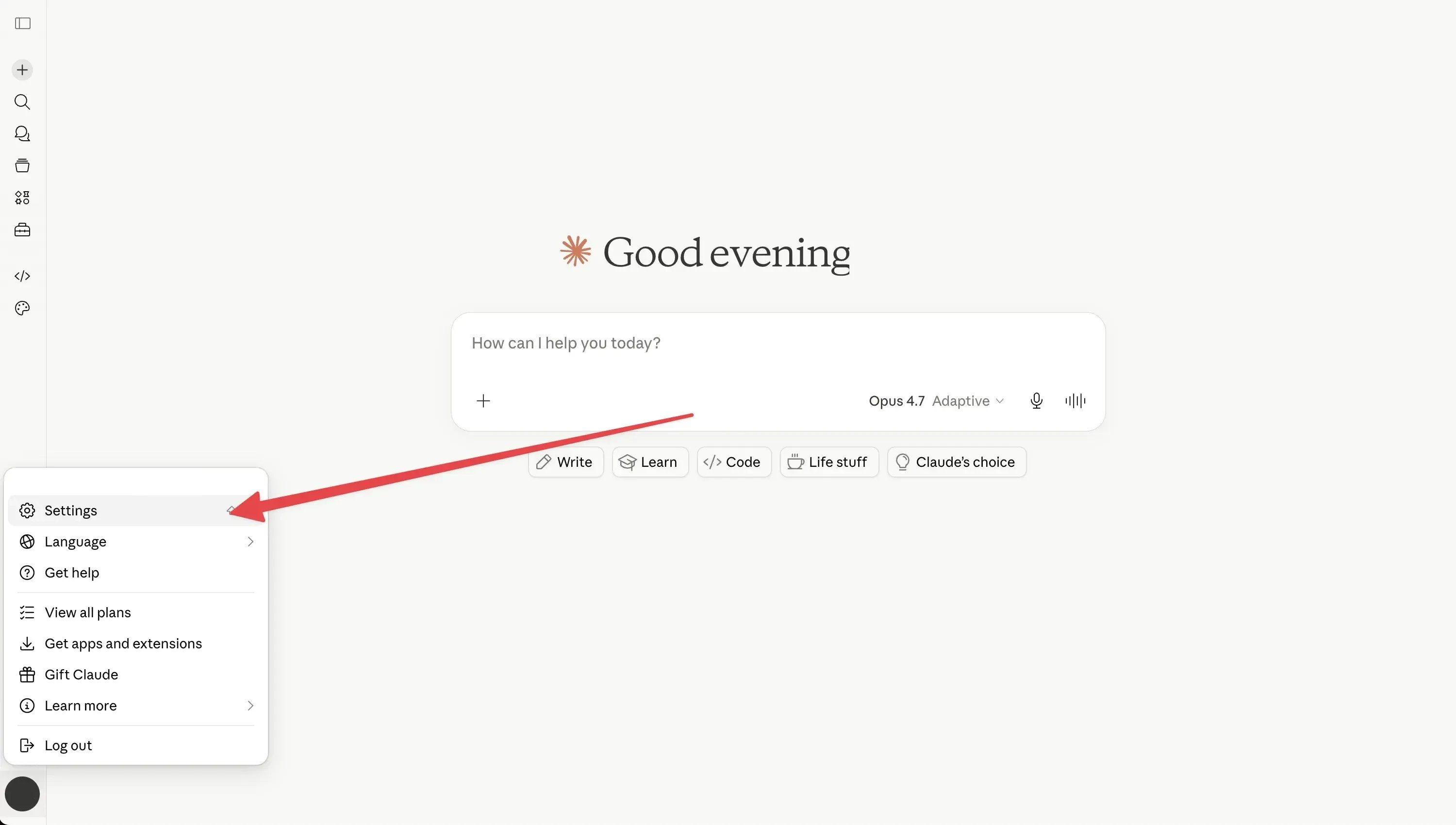 Open Settings in Claude