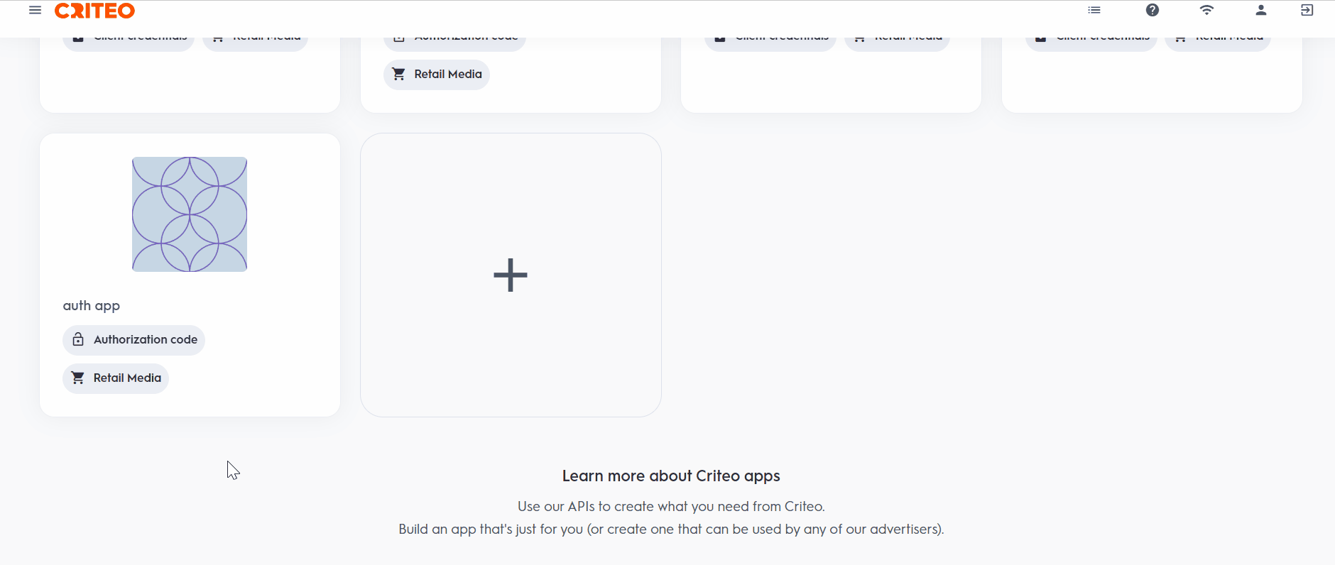 Generating an API key from the app page in the Criteo Developer Portal
