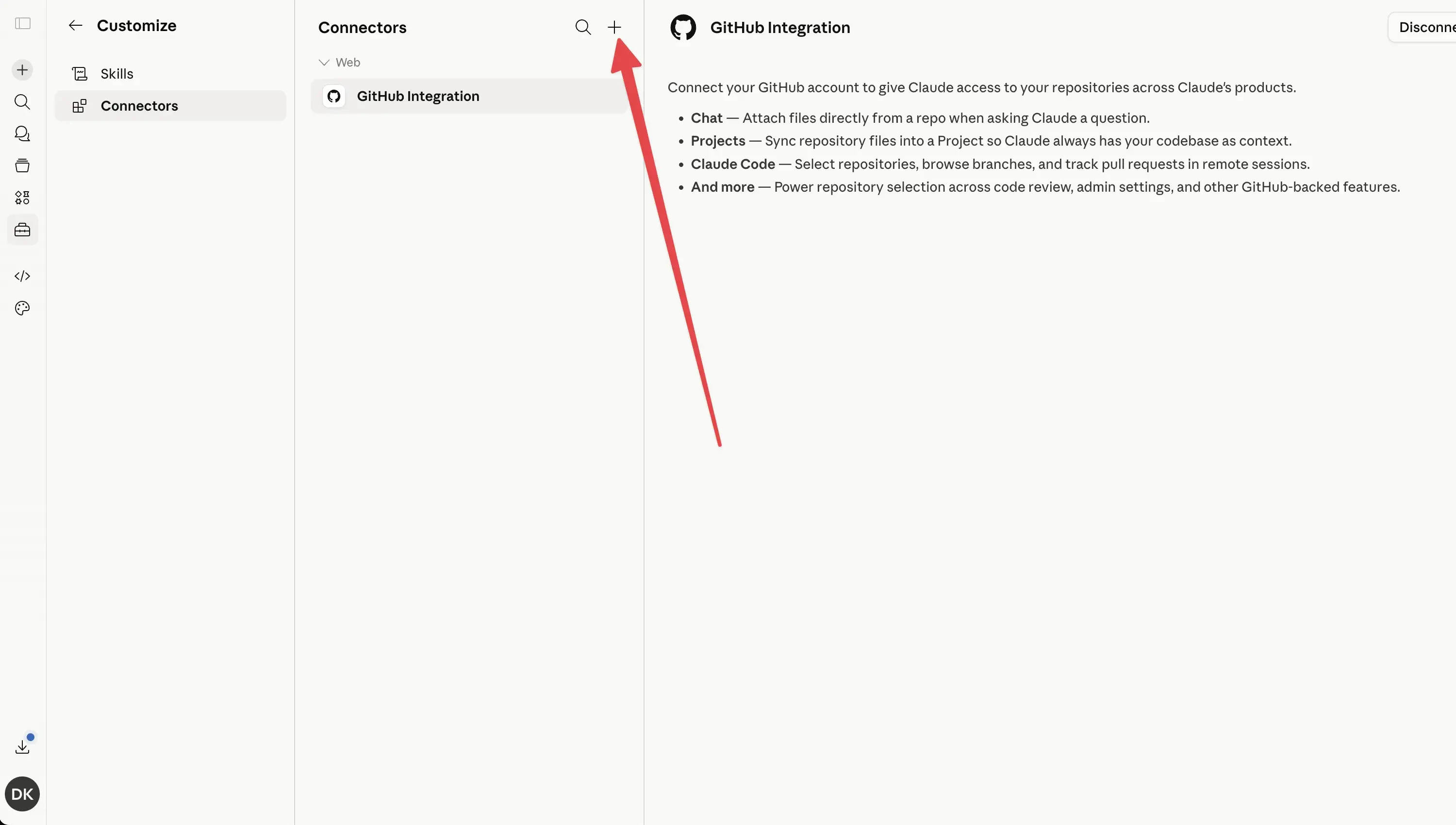 Click the plus button to add a connector