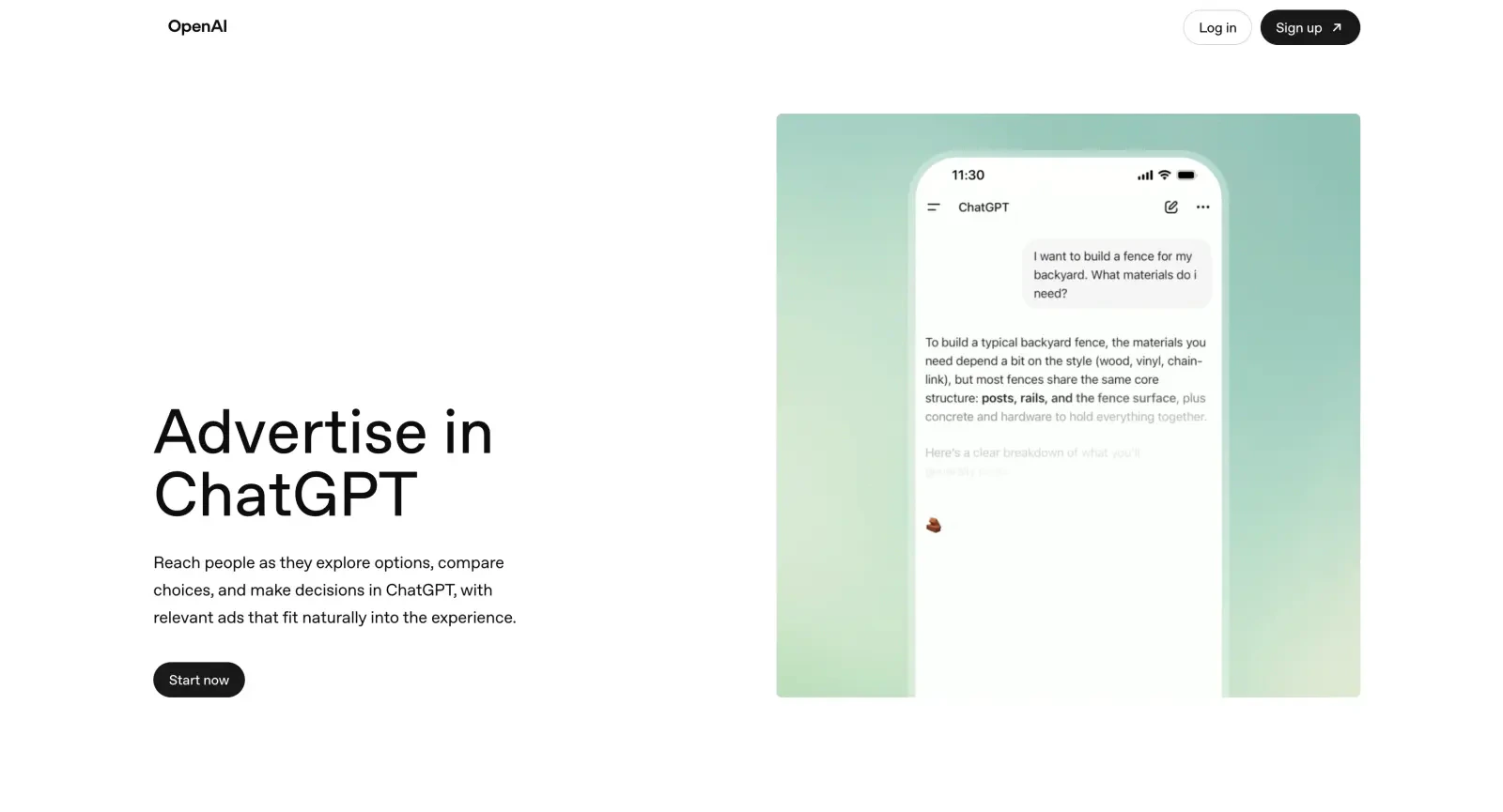 The OpenAI Ads landing page