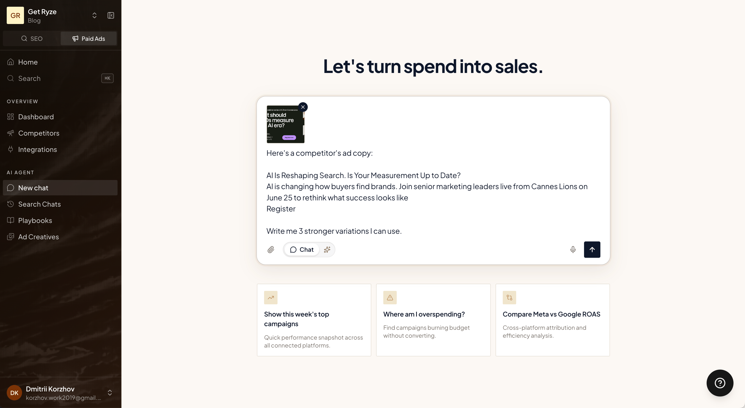 Iterating on a competitor's ad copy in chat