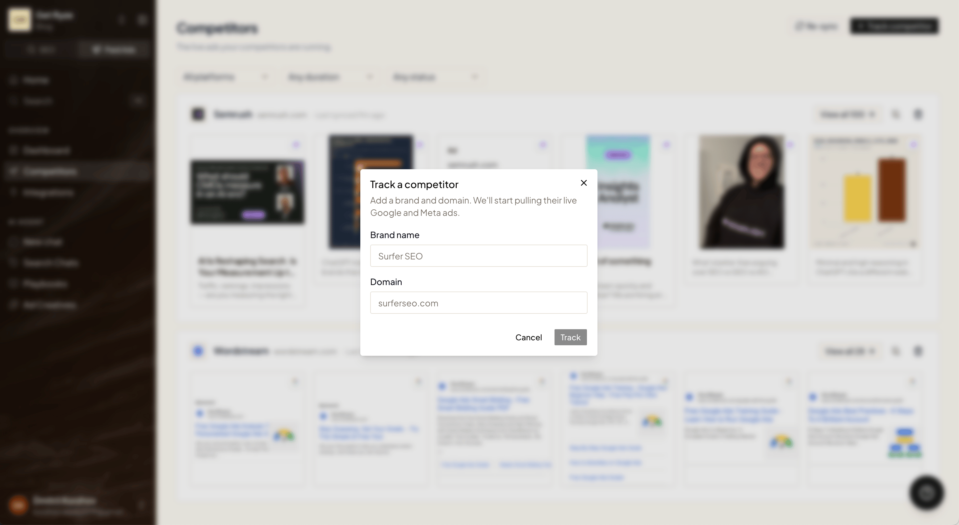 Tracking a competitor by name and domain