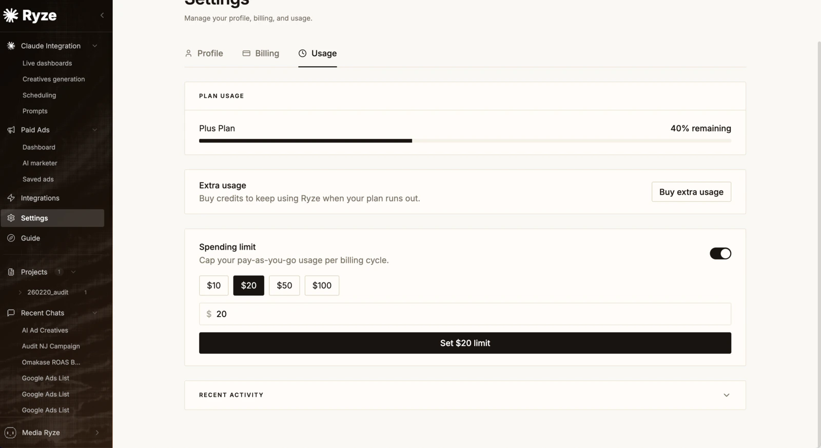 Spending limit controls