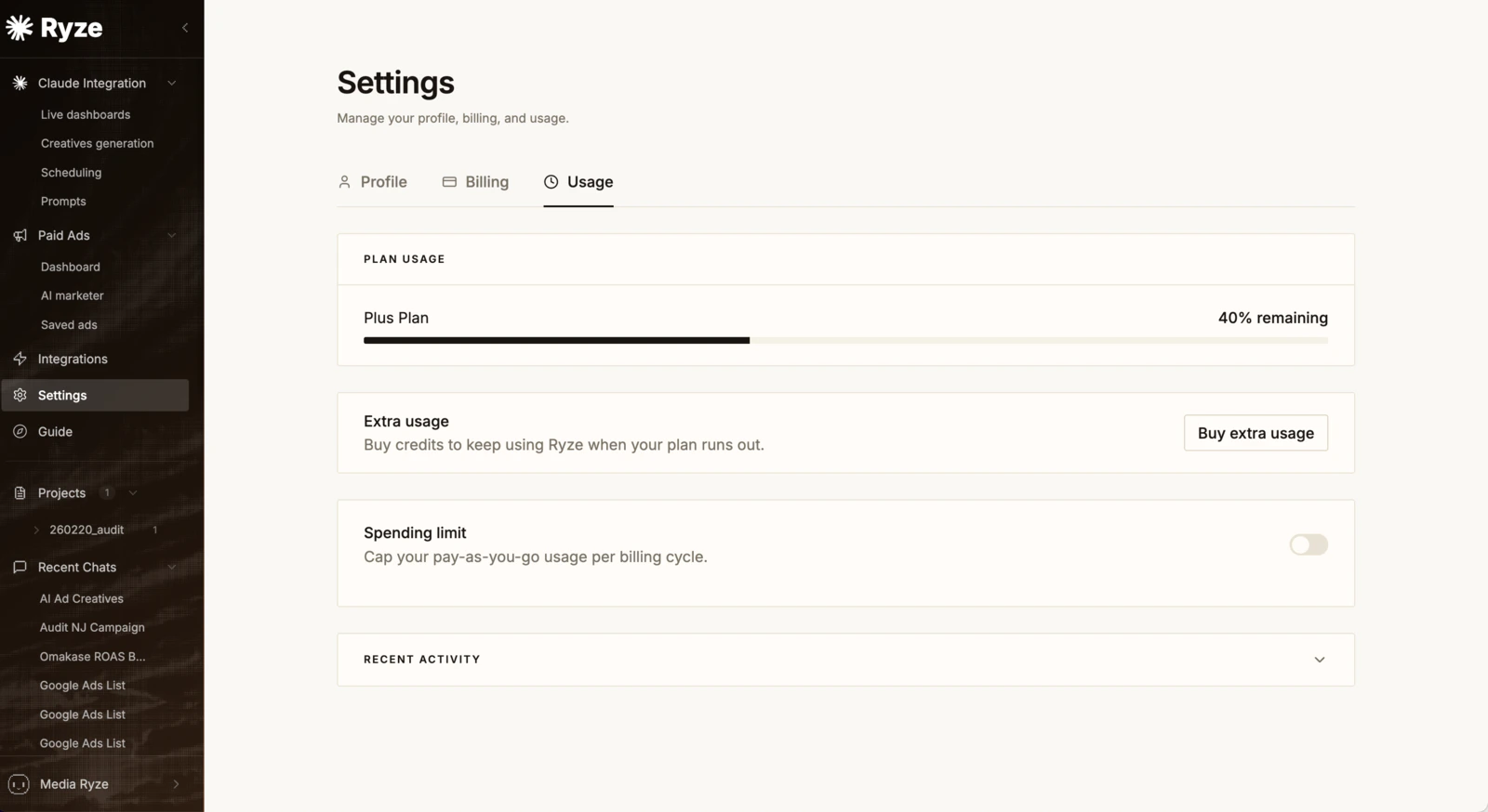 Plan usage and extra usage in Settings → Usage