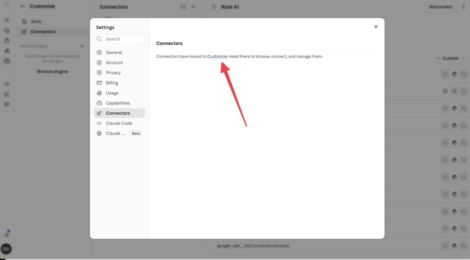 Connectors have moved to Customize