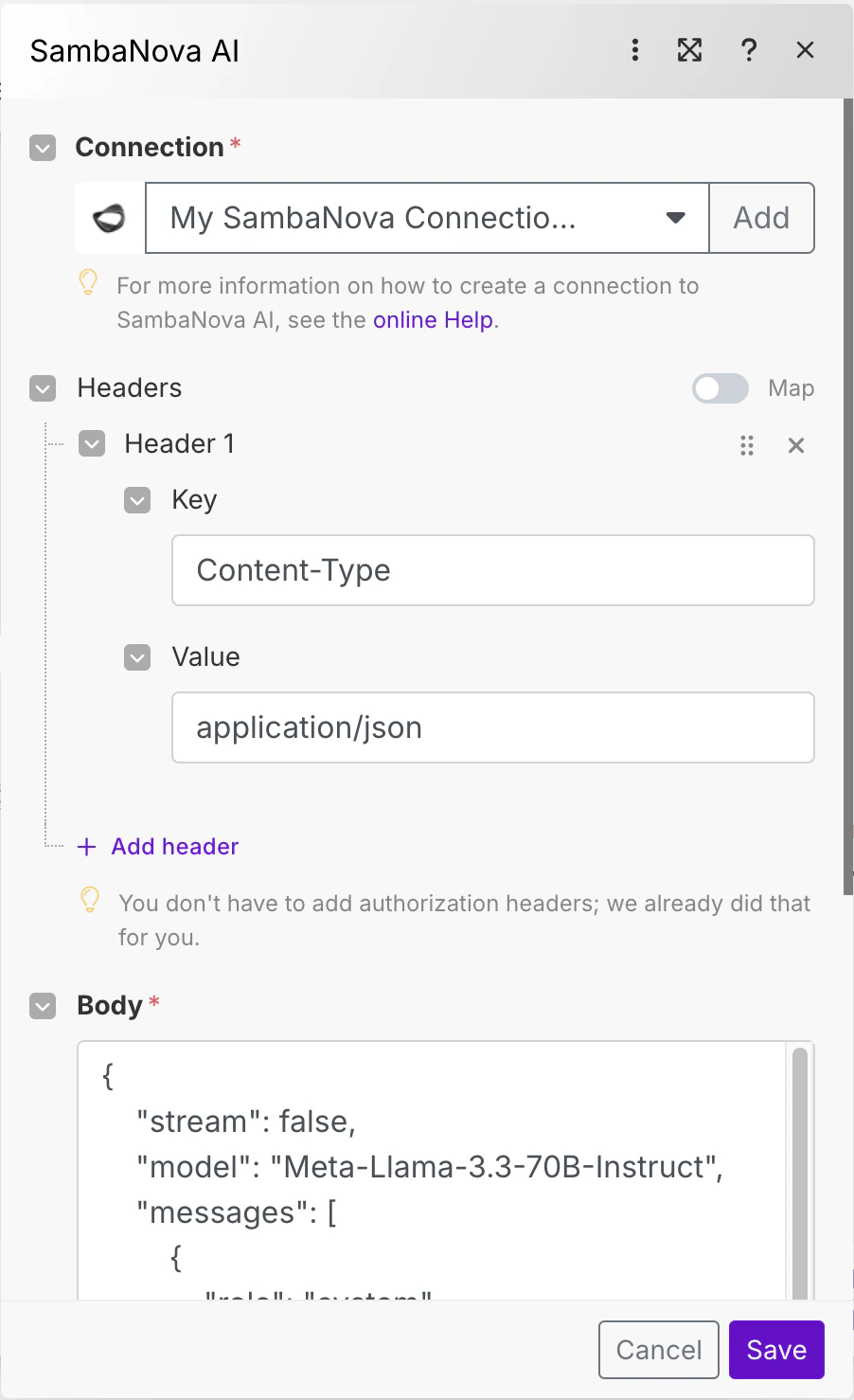 API Call configuration