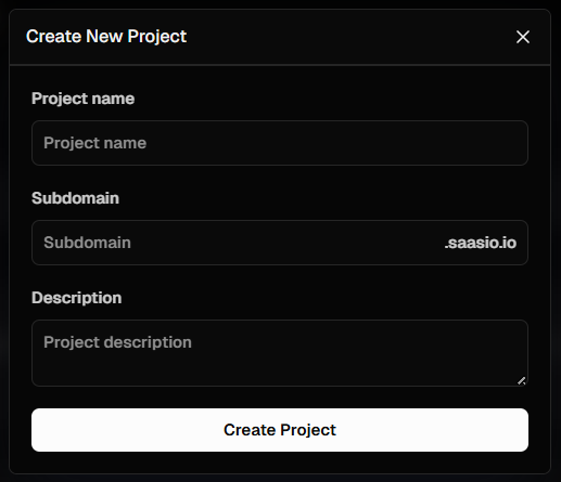 Create Project Modal in Saasio