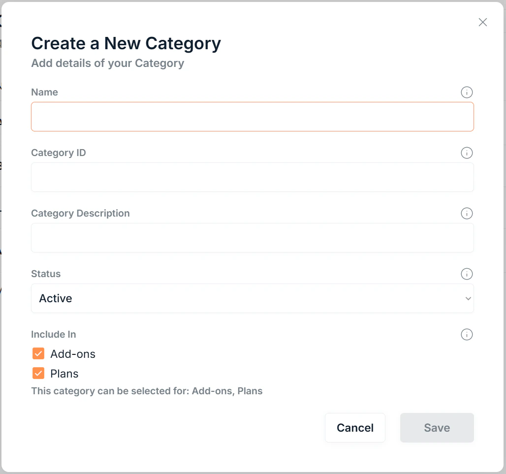 Categories Page New Category Screenshot