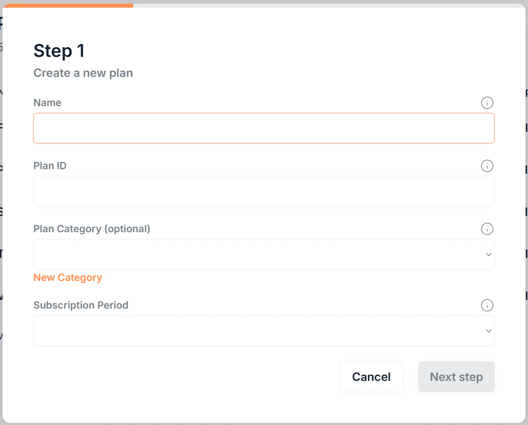 Plans Page New Plan Screenshot