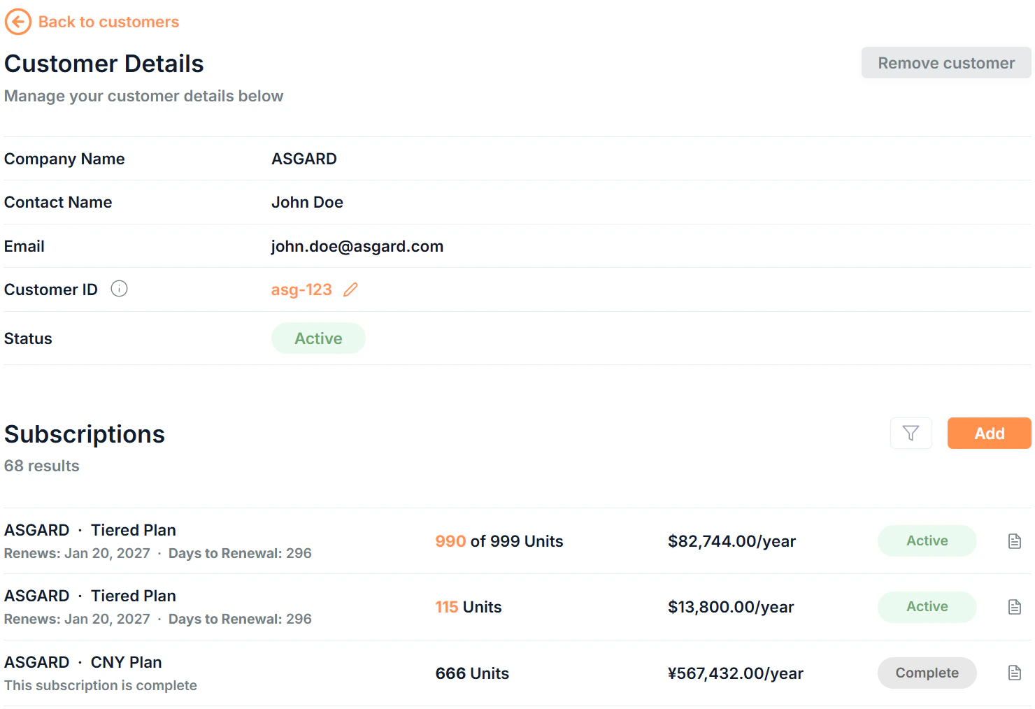 Customer Details Page Details Screenshot