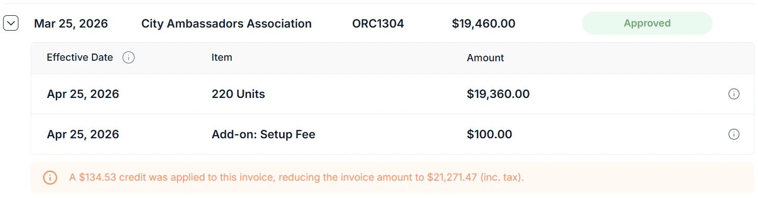 Invoices Page Invoice Details Screenshot
