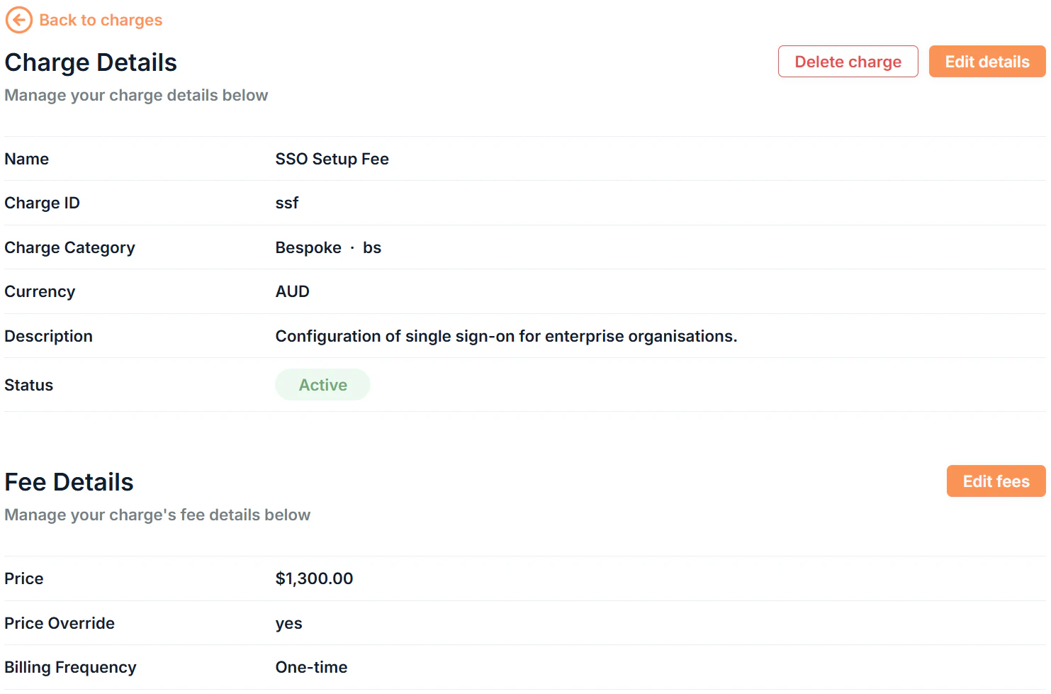 Charges Details Page Details Screenshot