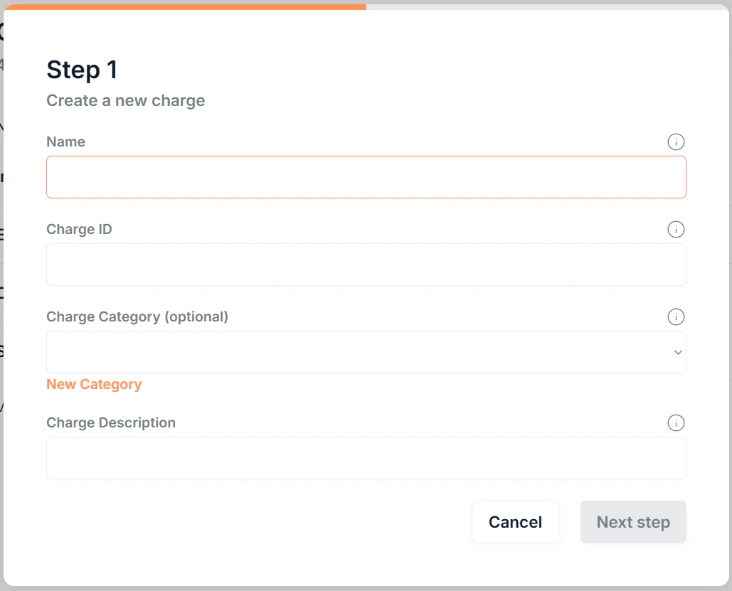 Charges Page New Charge Screenshot