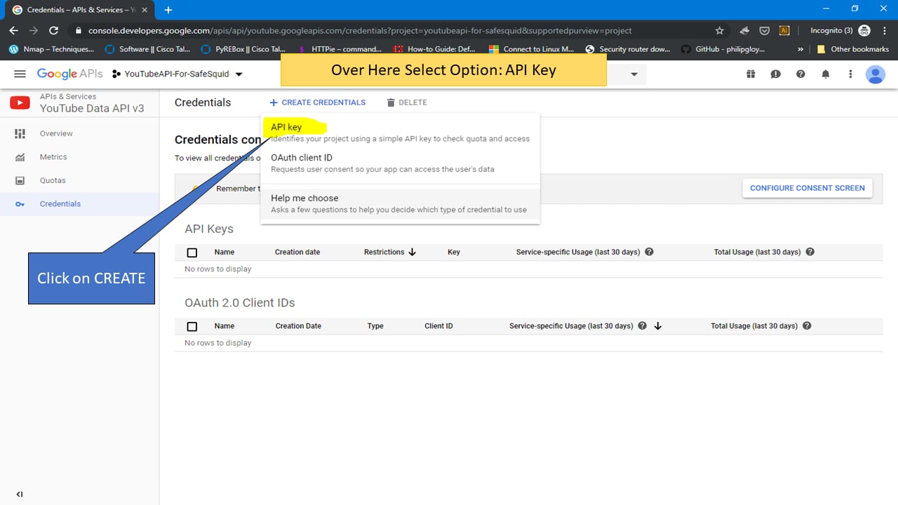 select API key to create API keys