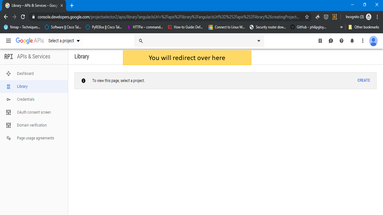 Redirect to API Library in API & Services section