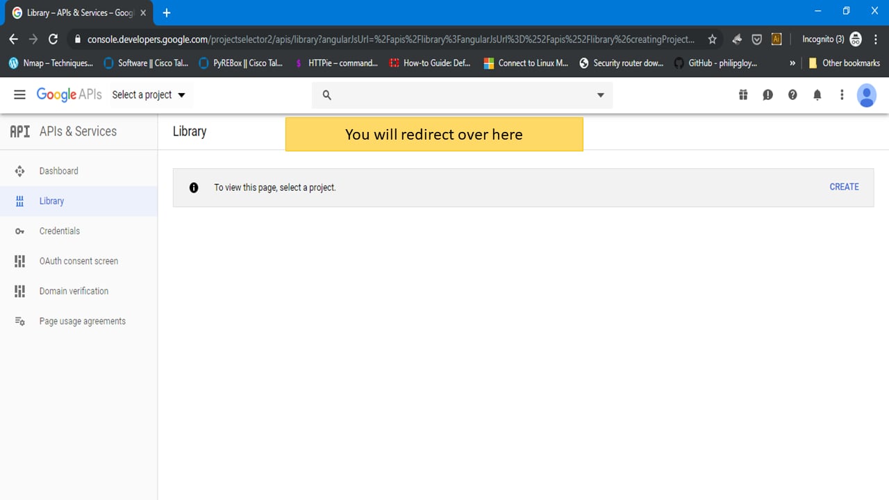 Redirect to API Library in API & Services section