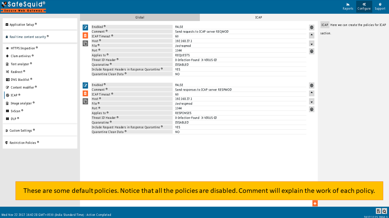 ICAP default inspection policies list