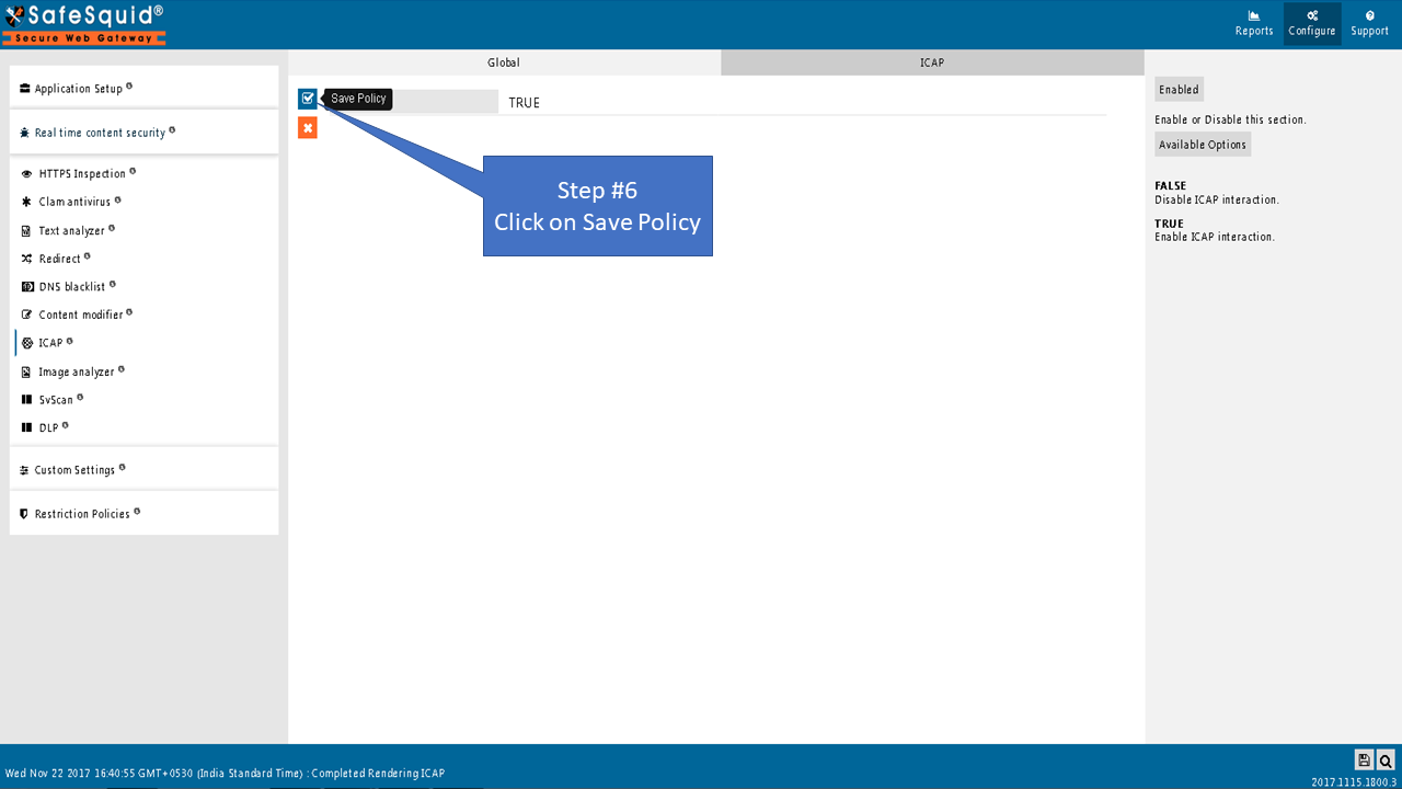 ICAP configuration save