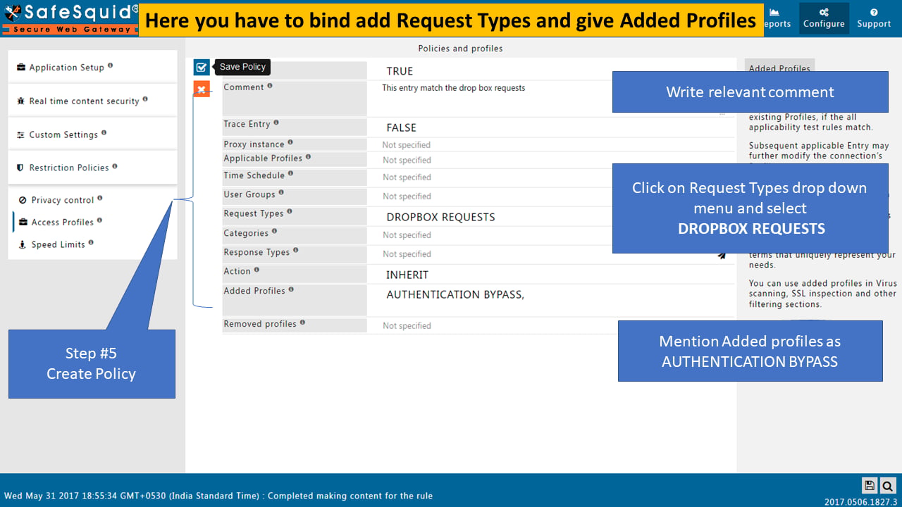Bind request type to authentication bypass profile