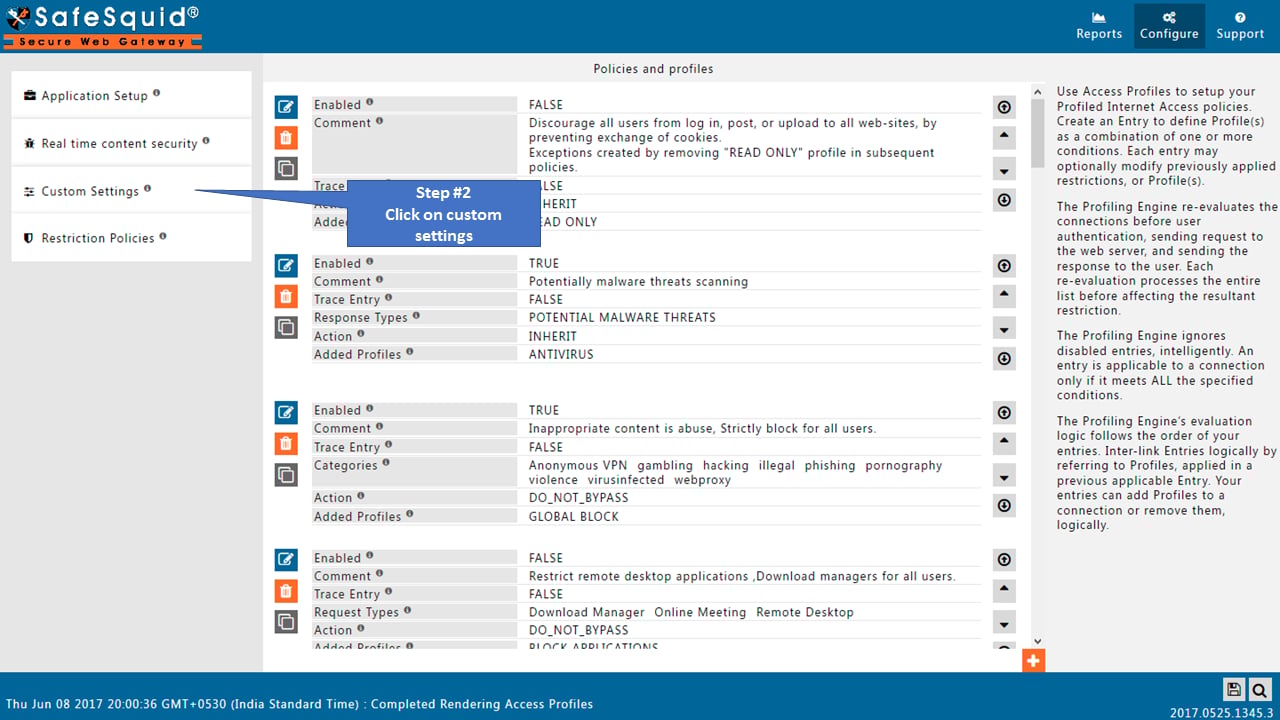 Clicking to custom settings