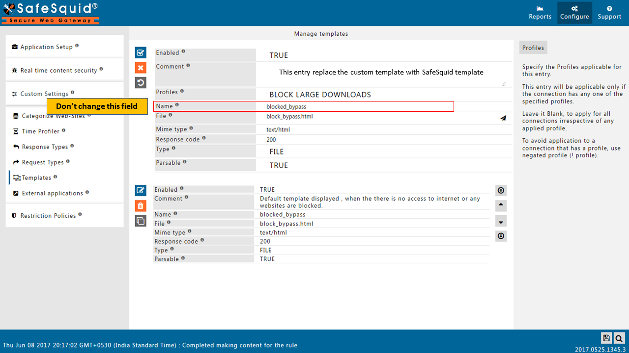 Do not change the "name" field