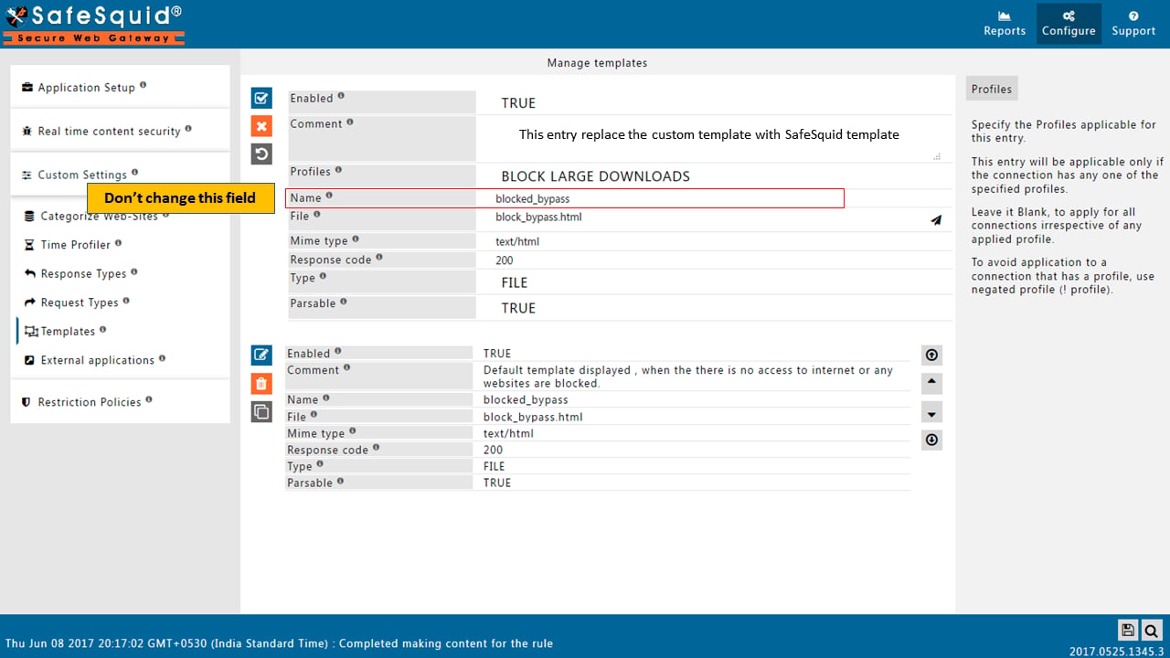 Do not change the "name" field