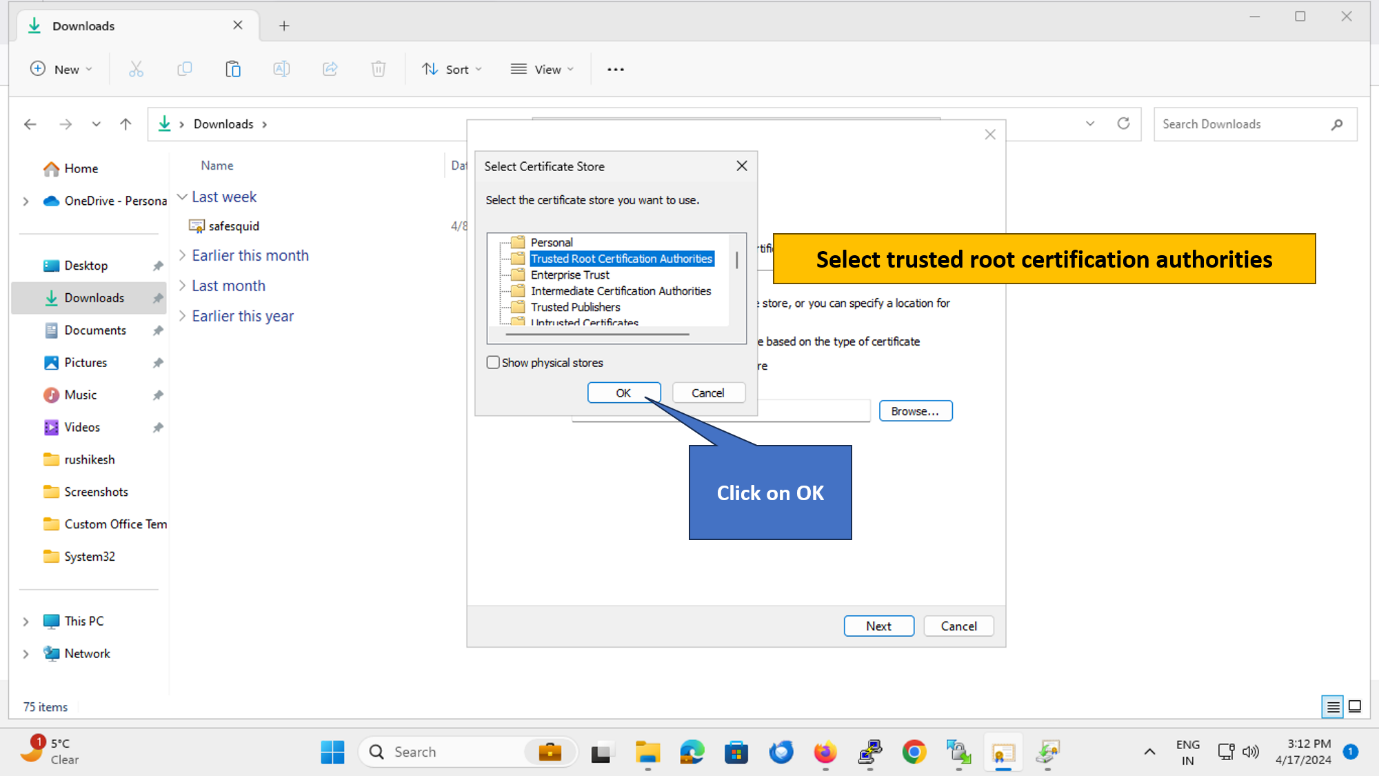 Select Trusted Root Certification Authorities