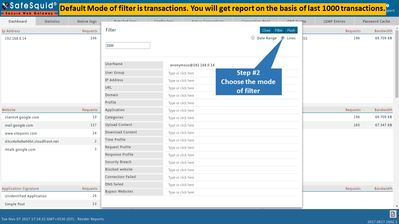 Report based on last 1000 transactions by default