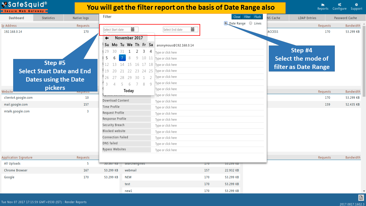 SafeSquid report based on date range