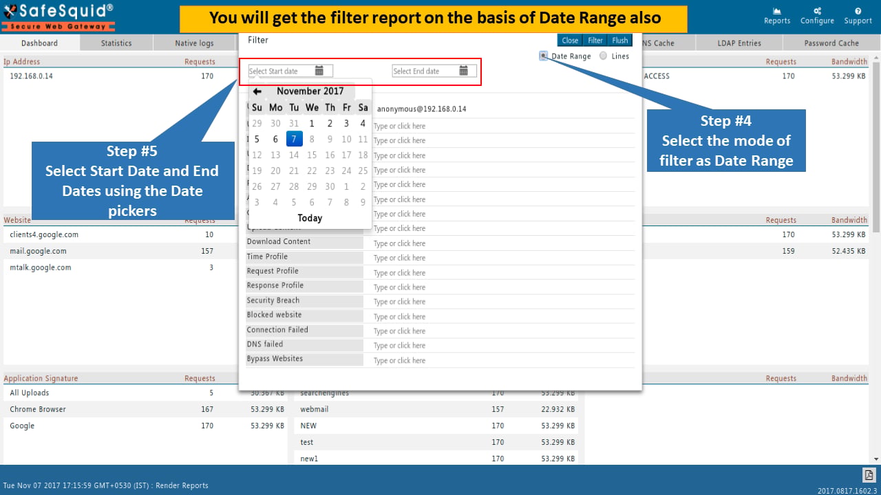 SafeSquid report based on date range