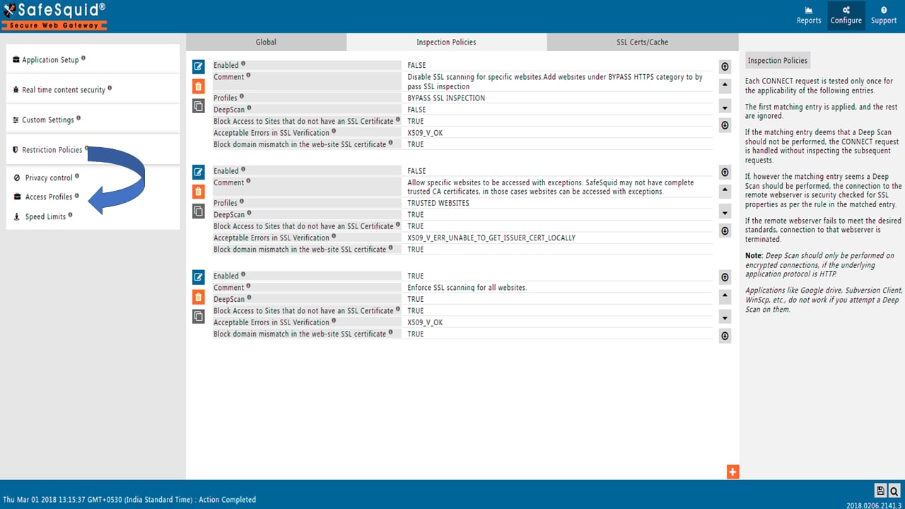 Select Access profiles in Restriction policies to access default policies to restrict any desk