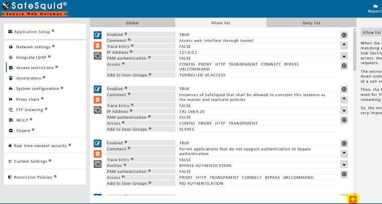Going in the access restrictions section in application setup