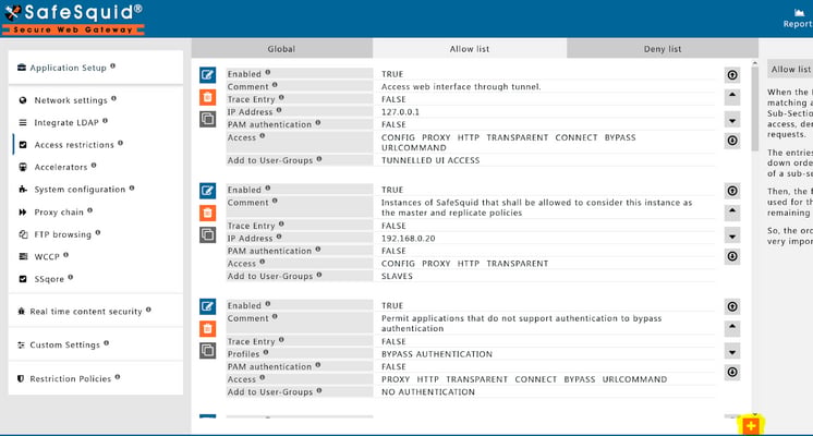 Going in the access restrictions section in application setup