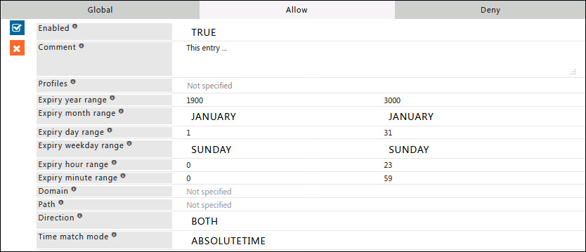 Cookie Filter Allow sub-section